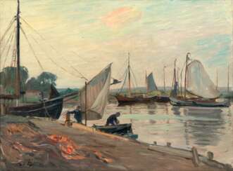 Otto Heinrich Engel (Erbach/Odenwald 1866 - Glücksburg 1949). Im Hafen von Ekensund.
