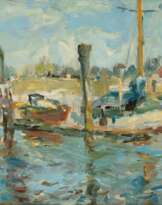 Albert Feser (Hamburg 1901 - Hamburg 1993). Hafen in Schulau.