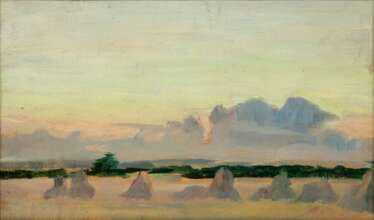 Willi Langbein (Berlin 1895 - Wellsee/Kiel 1967). Abendhimmel über einem Feld.