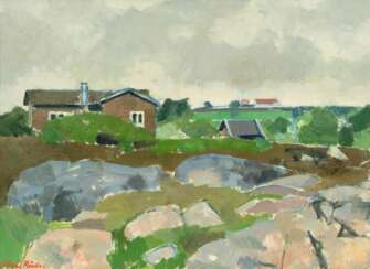 Olaf Rude (Rakvere/Estland 1886 - Frederiksberg 1957). Häuser in der Landschaft.
