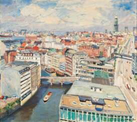 Erich Wessel (Hamburg 1906 - Hamburg 1985). Blick vom Hamburg-Süd-Haus nach Westen.