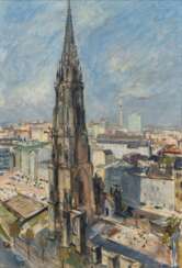 Erich Wessel (Hamburg 1906 - Hamburg 1985). Blick vom Hamburg-Süd-Haus auf St. Nikolai.