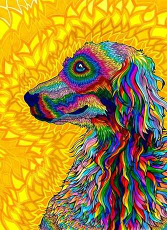 "Радужный пёс" Смешанная техника Цветное фото Анималистика 1994г г. - фото 1