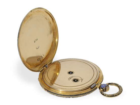 Taschenuhr: ausgesprochen schöne Lepine mit Emaillegehäuse, Originalschlüssel und Originalbox, ca. 1820 - photo 4