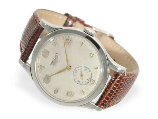 Armbanduhr: attraktive "oversize" Edelstahluhr, Longines, seltene Ref. 6119, von 1951, mit Stammbuchauszug - фото 1