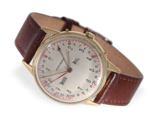 Armbanduhr: sehr schön erhaltene, große 18K Gold Movado "Triple Date" Ref. 4826, ca. 1950