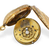 Formuhr: prächtige Gold/Emaille-Formuhr "Muschel/Schnecke" mit Orientperlenbesatz, ca. 1800 - Foto 3