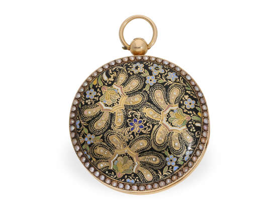 Taschenuhr: außergewöhnlich schöne Lepine mit Gold/Emaillegehäuse und Perlenbesatz, Alliez, Bachelard & Terond Geneve - фото 3