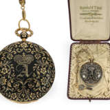 Taschenuhr: Gold/Emaille-Lepine mit seltener Trauerdekoration, mit Originalkette und Schlüssel - photo 1