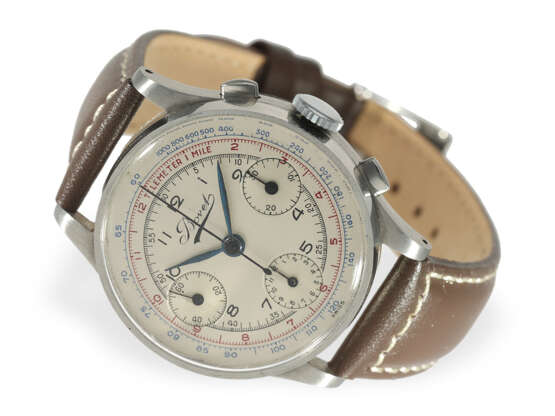 Armbanduhr: hervorragend erhaltener Stahl-Chronograph mit ovalen Drückern, Bovet, um 1945 - photo 1