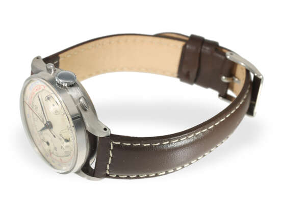 Armbanduhr: hervorragend erhaltener Stahl-Chronograph mit ovalen Drückern, Bovet, um 1945 - Foto 5