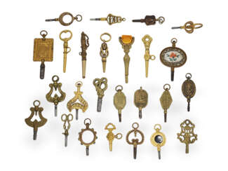 Uhrenschlüssel: Sammlung seltener Spindeluhrenschlüssel, ca. 1800-1900