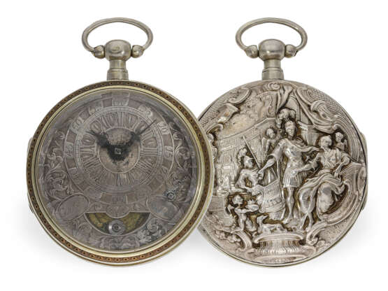Taschenuhr: sehr seltene englische Sack-Uhr mit Scheinpendel, Peter Garon London, um 1700 - Foto 1