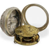 Taschenuhr: sehr seltene englische Sack-Uhr mit Scheinpendel, Peter Garon London, um 1700 - Foto 3