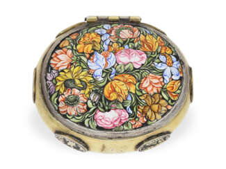 Schnupftabakdose: sehr frühe Dose mit Emaille-Lupenmalerei im Blois-Stil, vermutlich um 1640