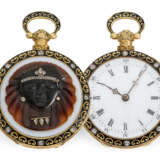 Taschenuhr: einzigartige Neo-Renaissance Gold/Emaille-Lepine mit Achatkamee und Diamantbesatz, ca. 1870 - Foto 1