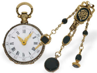 Louis XV Chatelaine-Uhr aus Gold & Bloodstone, zugeschrieben Mellerio dit Meller, Paris, um 1850