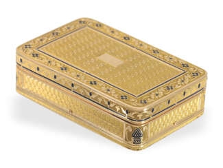 Schnupftabakdose: exquisite Gold/Emaille-Dose mit Musikspielwerk, Georges Reymond/Piguet Meylan, Geneva ca.1820