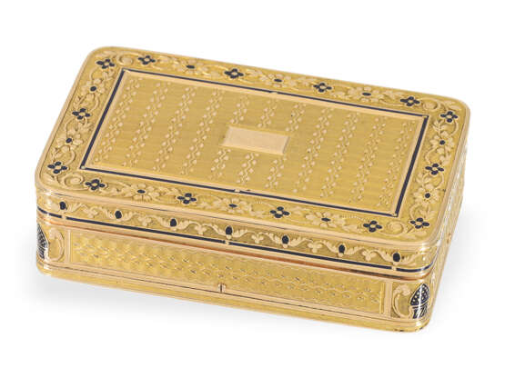 Schnupftabakdose: exquisite Gold/Emaille-Dose mit Musikspielwerk, Georges Reymond/Piguet Meylan, Geneva ca.1820 - Foto 2