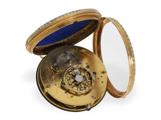 Taschenuhr: museale Gold/Emaille-Spindeluhr mit dazugehöriger Gold/Emaille-Chatelaine, Valére a Paris, ca.1770 - photo 4