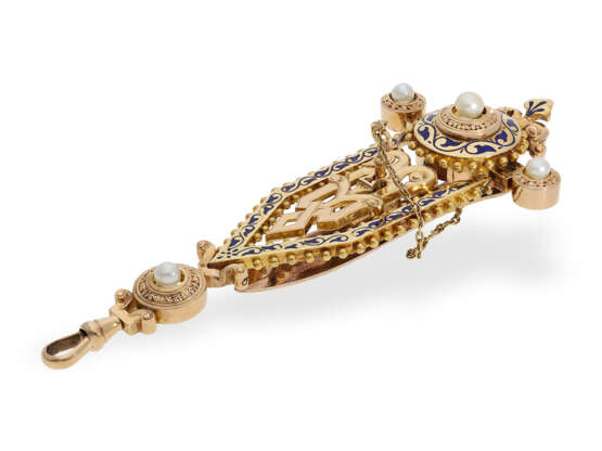 Extrem seltene Neo-Renaissance Gold/Emaille-Chatelaine mit Schloss, ca. 1890 - photo 2