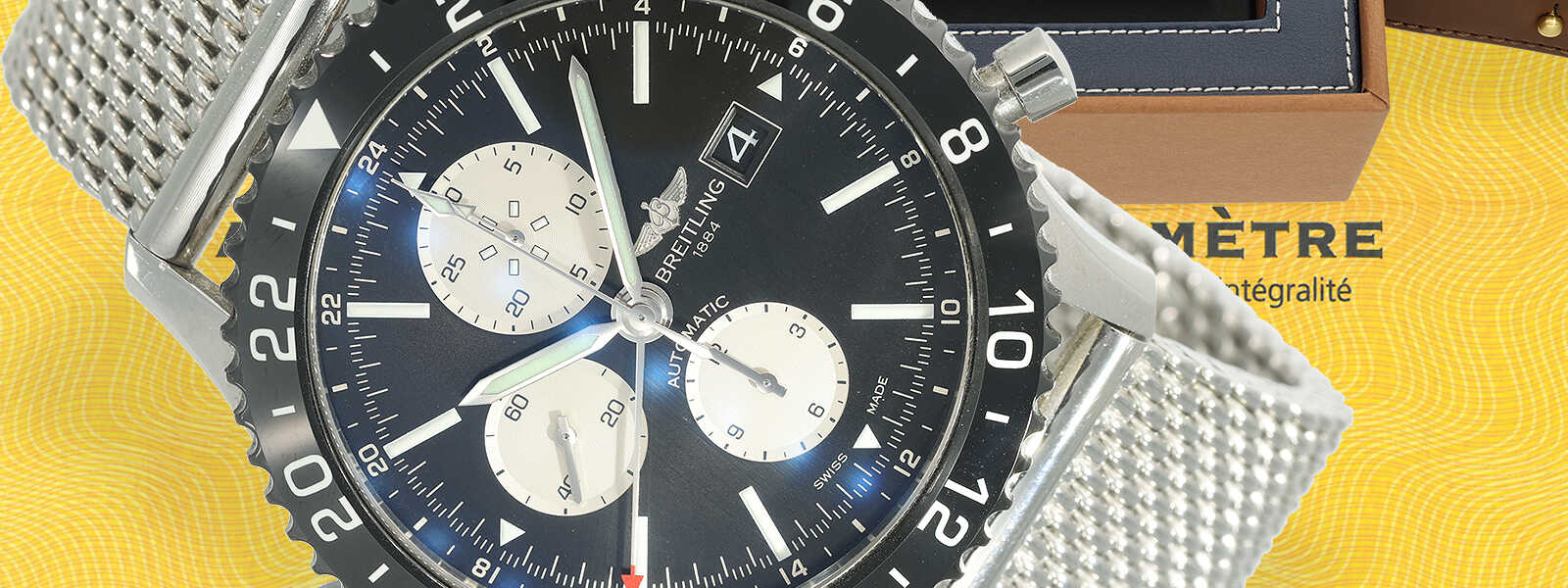 Armbanduhr: sportliches Breitling Chronometer, "Chronoliner Ref. Y24310", Full-Set
