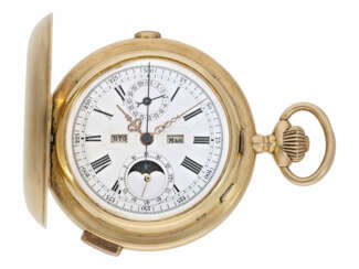 Taschenuhr: schwere, große und komplizierte astronomische Savonnette mit Minutenrepetition und Chronograph, insgesamt 7 Komplikationen, Schweiz für den russischen Markt, um 1900