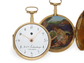 Extrem seltene Taschenuhr mit Komma-Hemmung, Repetition und versteckter erotischer Malerei, ca. 1810