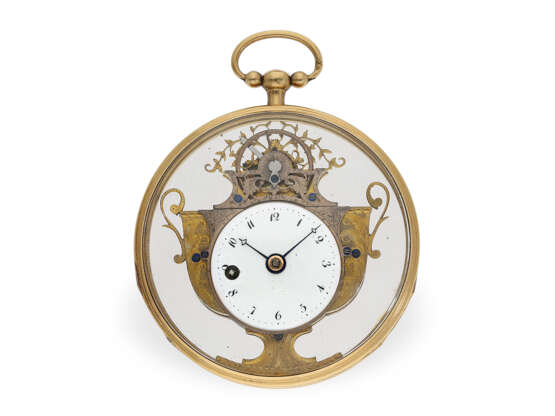 Taschenuhr: museale Gold/Emaille-Spindel-Formuhr für den chinesischen Markt "Die Vase", ca. 1780, nur etwa 10 Exemplare sind bekannt! - photo 1