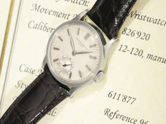 Armbanduhr: sehr seltene Patek Philippe Calatrava Ref.96 in Stahl, von 1934 mit Stammbuchauszug