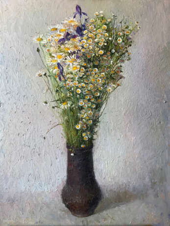 “Daisies in a tall jug” Canvas Oil paint Realist Still life 2018 - photo 1