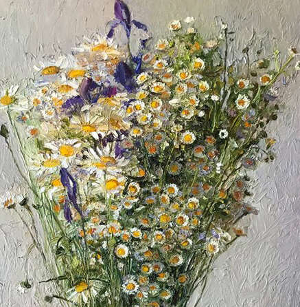 “Daisies in a tall jug” Canvas Oil paint Realist Still life 2018 - photo 2
