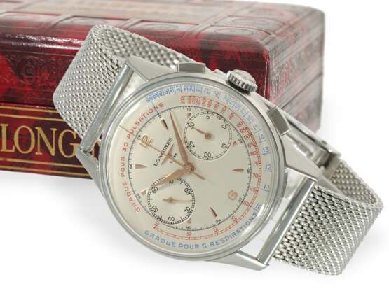 Armbanduhr: exzellenter, extrem rarer 38-mm Stahl-Chronograph "Doctor's Flyback 5982", Longines, 1963 - photo 1