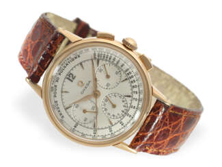 Armbanduhr: höchst attraktiver, großer rotgoldener Ärzte-Chronograph, Omega Ref.2279 von 1956/57