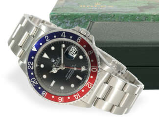Armbanduhr: Rolex GMT Master "Pepsi" REF. 16700, Stahl, E-Serie, LC100, ca. 1990, Fullset