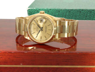 Armbanduhr: luxuriöse Rolex Day-Date REF. 18208, 18K Gold mit Oysterband, Fullset, LC100