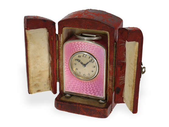 Reiseuhr/Tischuhr: Miniatur-Emaille-Reiseuhr, Juvenia Paris, ca.1920, Originalbox - Foto 1