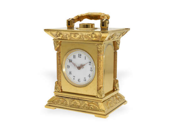 Tischuhr: rare und hochfeine Jugendstil Miniatur-Reiseuhr mit Minutenrepetition, ca.1910 - Foto 2