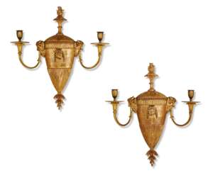 A PAIR OF GEORGE III GILTWOOD AND GILT-METAL TWO-BRANCH WALL-LIGHTS