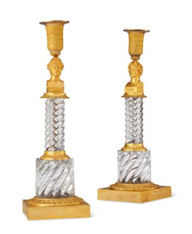 A PAIR OF RUSSIAN ORMOLU AND MOLDED GLASS CANDLESTICKS - photo 1