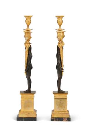 A PAIR OF CONSULAT ORMOLU AND PATINATED-BRONZE THREE-LIGHT CANDELABRA - фото 3