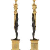 A PAIR OF CONSULAT ORMOLU AND PATINATED-BRONZE THREE-LIGHT CANDELABRA - фото 3