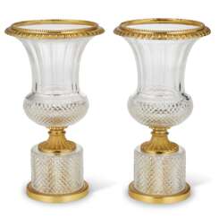 A PAIR OF FRENCH ORMOLU-MOUNTED CUT-GLASS VASES