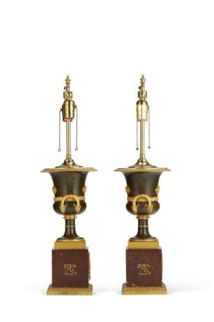 A PAIR OF FRENCH ORMOLU, PATINATED BRONZE AND ROUGE GRIOTTE MARBLE VASES, MOUNTED AS LAMPS - photo 4