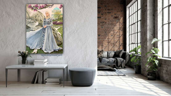 Gemälde, портрет девушки „девушка цветы дерево горы мечеть храм“, Leinwand auf dem Hilfsrahmen, Öl, изобразительное искусство, Porträt, Russland, 2023 - Foto 5