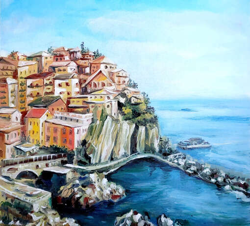 Italian town by the sea Масло на холсте на картоне Oil painting Contemporary realism Cityscape Kazakhstan 2023 - photo 1