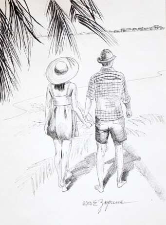 “On the beach” Paper Ink Realist Everyday life 2016 - photo 1