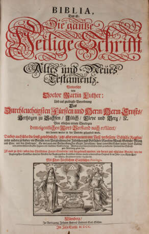 'BIBLIA - DAS IST DIE GANTZE HEILIGE SCHRIFT VERDEUTLICHT DURCH D. MARTIN LUTHER (...)' Deutsch, Nürnberg, Johann Andrea Endters Seel. Söhne, 1700 - photo 1