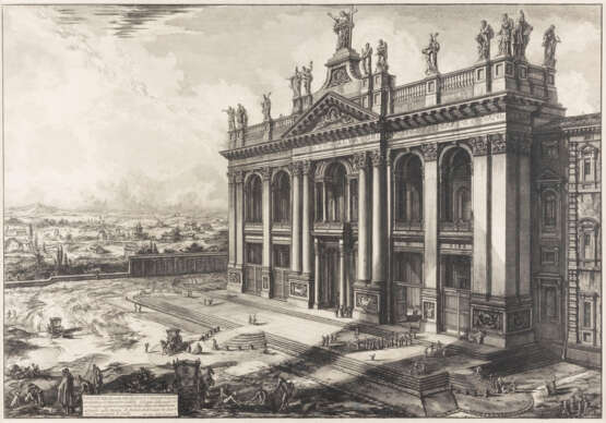 GIOVANNI BATTISTA PIRANESI 1720 Venedig - 1778 Rom 'VEDUTA DELLA FACCIATA DELLA BASILICA DI S. GIOVANNI LATERANO, ARCHITETTURA DI ALESSANDRO GALLILEI (...)' - фото 1