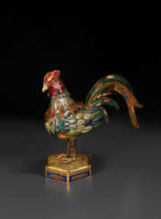 A RARE CLOISONN&#201; AND CHAMPLEV&#201; ENAMEL ROOSTER-FORM CENSER